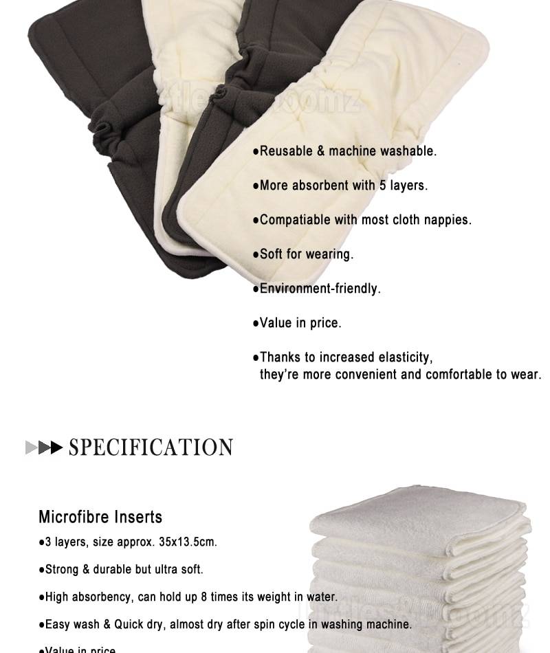 Baby's Reusable Washable Diaper Inserts Set, 10 Pcs Baby Care Nappy Changing Type : 10 Pcs Microfibre|10 Pcs Charcoal|10 Pcs Bamboo|Charcoal Crescent 10 Pcs |Bamboo Crescent 10 Pcs