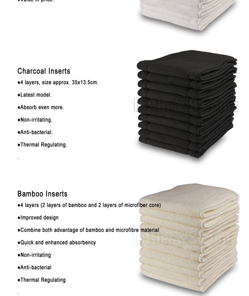 Baby's Reusable Washable Diaper Inserts Set, 10 Pcs Baby Care Nappy Changing Type : 10 Pcs Microfibre|10 Pcs Charcoal|10 Pcs Bamboo|Charcoal Crescent 10 Pcs |Bamboo Crescent 10 Pcs