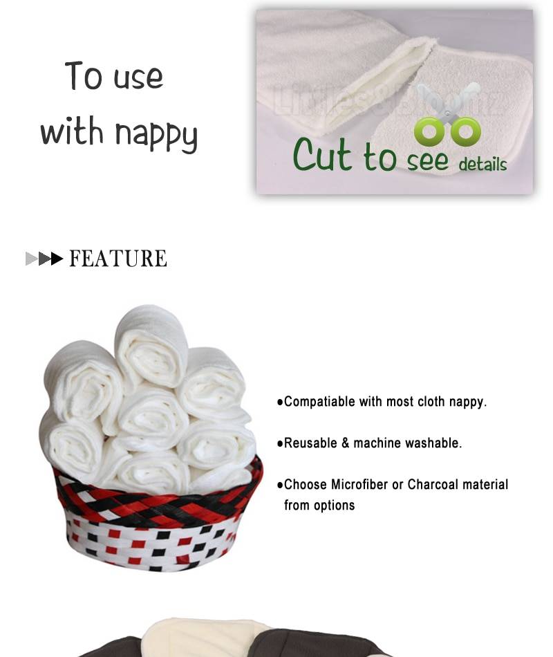 Baby's Reusable Washable Diaper Inserts Set, 10 Pcs Baby Care Nappy Changing Type : 10 Pcs Microfibre|10 Pcs Charcoal|10 Pcs Bamboo|Charcoal Crescent 10 Pcs |Bamboo Crescent 10 Pcs