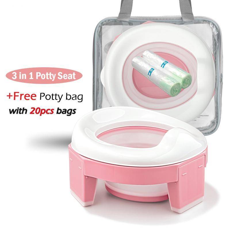 Baby and Toddler Portable Travel Potty Potties Potty Training Color : blue with 2bags|10pc bags|pink with 2bags Baby and Toddler Portable Travel Potty