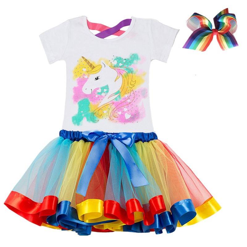 Girls Rainbow Color Clothing Set with Skirt Tutu
