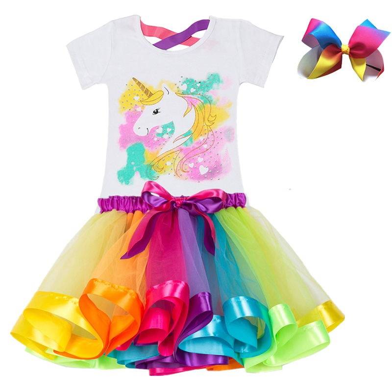 Girls Rainbow Color Clothing Set with Skirt Tutu
