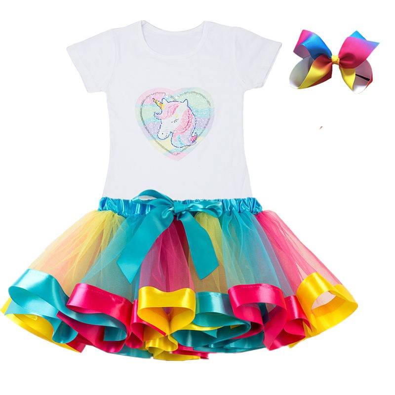 Girls Rainbow Color Clothing Set with Skirt Tutu