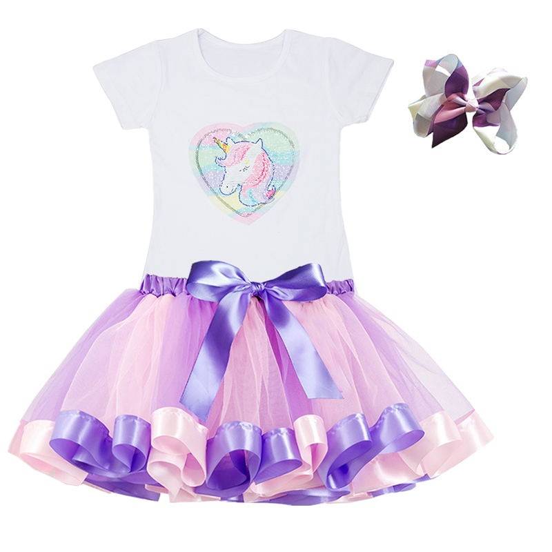 Girls Rainbow Color Clothing Set with Skirt Tutu
