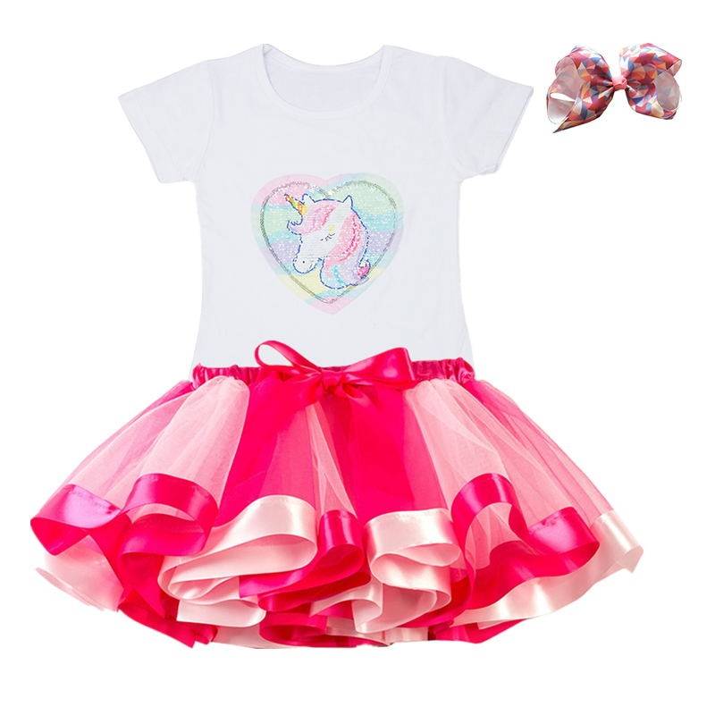 Girls Rainbow Color Clothing Set with Skirt Tutu