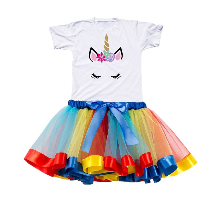 Girls Rainbow Color Clothing Set with Skirt Tutu