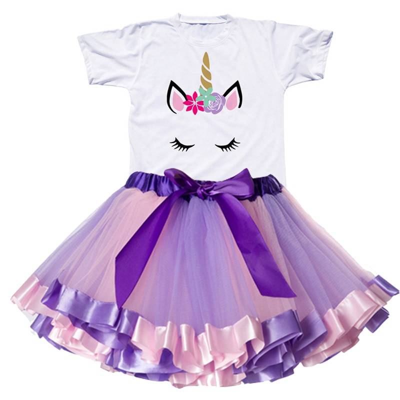 Girls Rainbow Color Clothing Set with Skirt Tutu