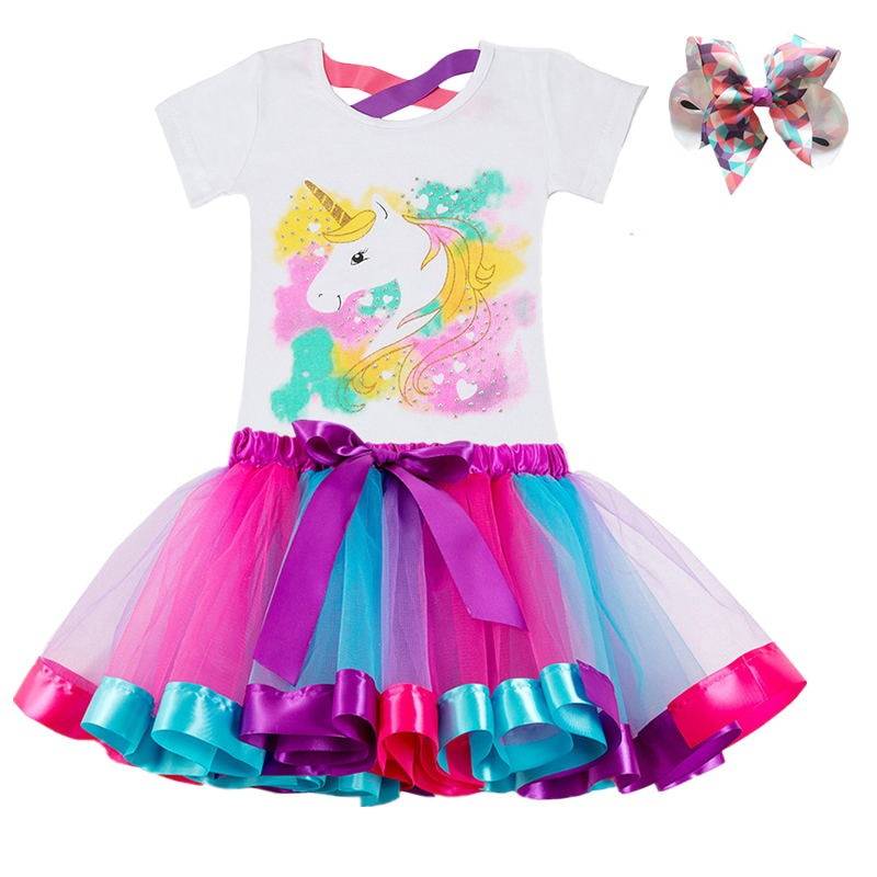 Girls Rainbow Color Clothing Set with Skirt Tutu