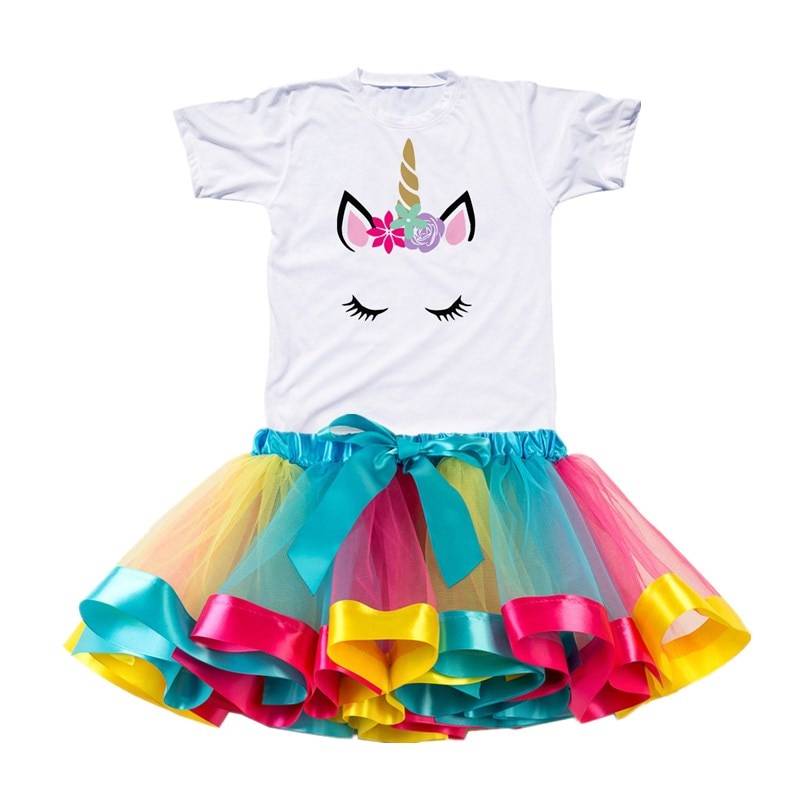 Girls Rainbow Color Clothing Set with Skirt Tutu