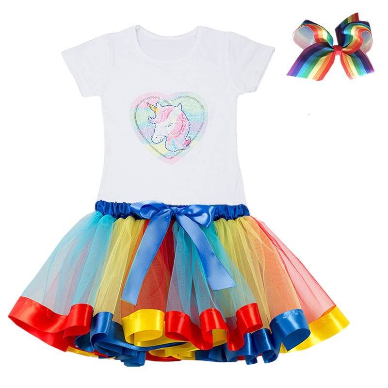 Girls Rainbow Color Clothing Set with Skirt Tutu