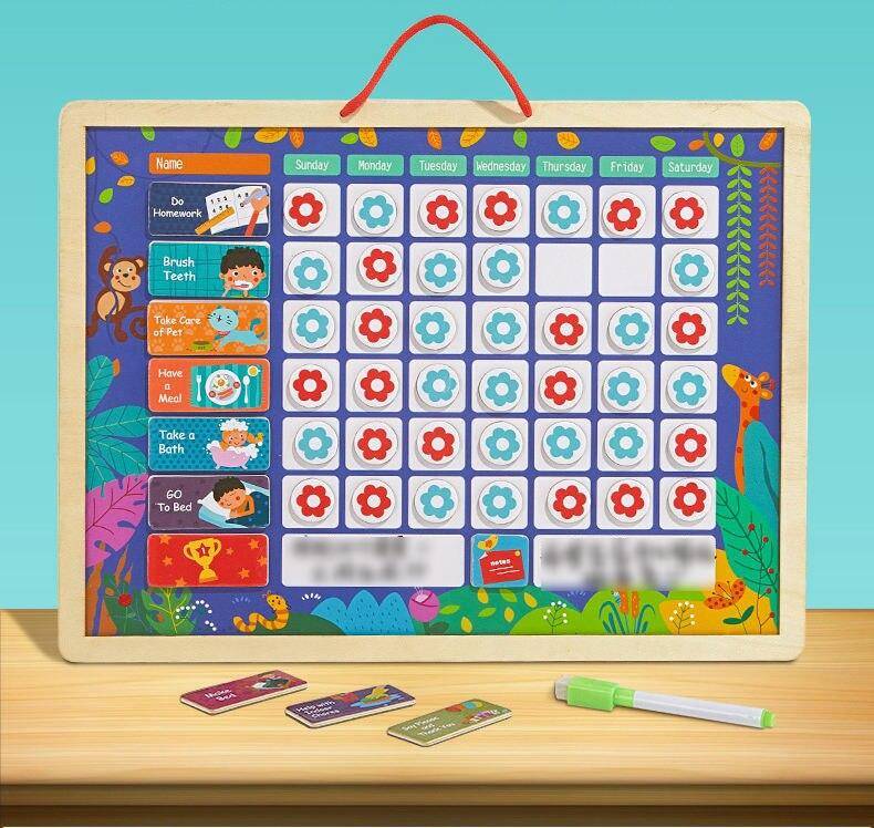 Kid’s Montessori Time and Task Management Educational Board Toys Color : Light Green|Dark Gray Kid's Montessori Time and Task Management Educational Board